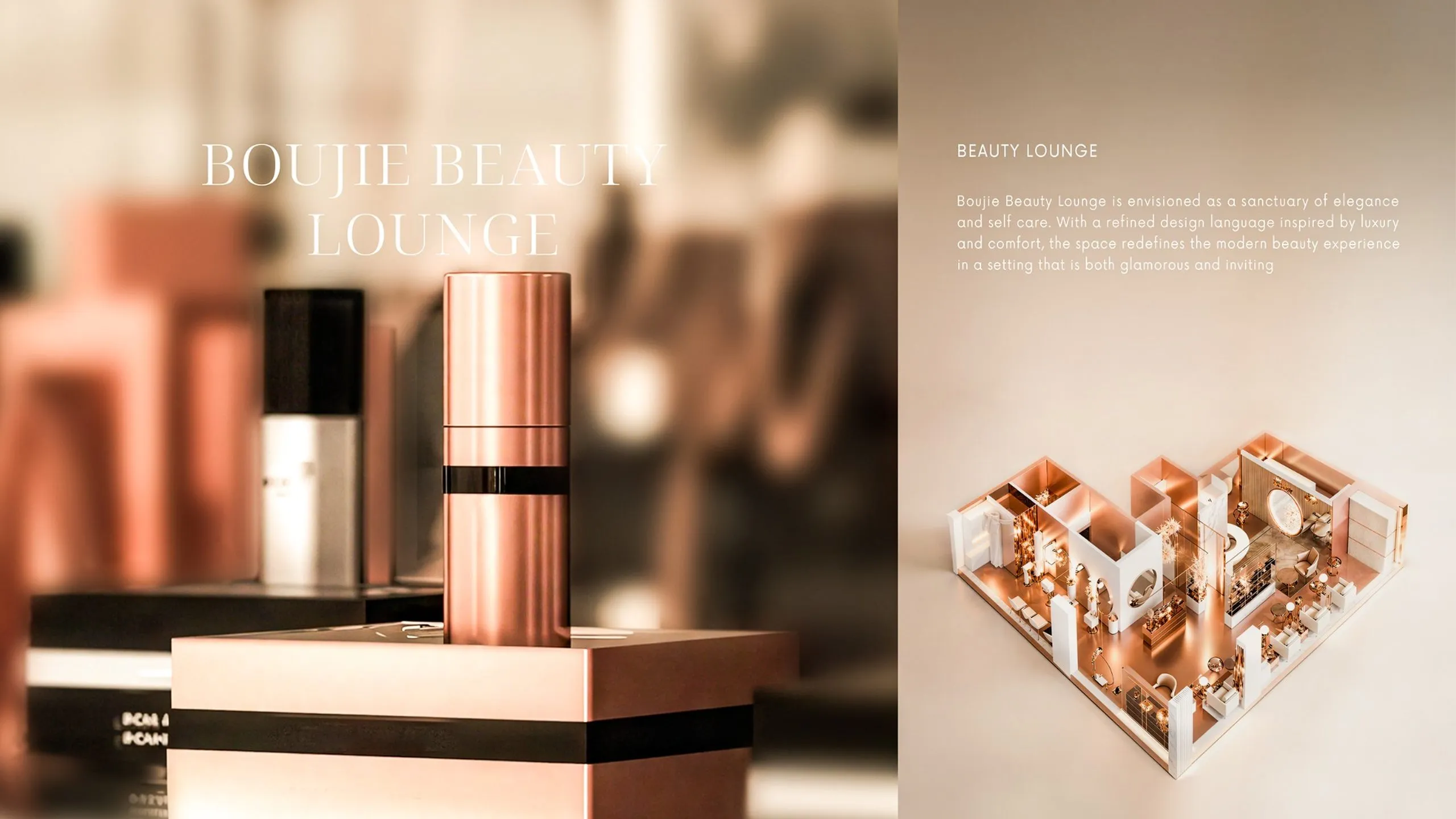 Concept board for Boujie Beauty Lounge, a luxury women’s beauty salon interior design project in Abu Dhabi by Nariman Fatemi.