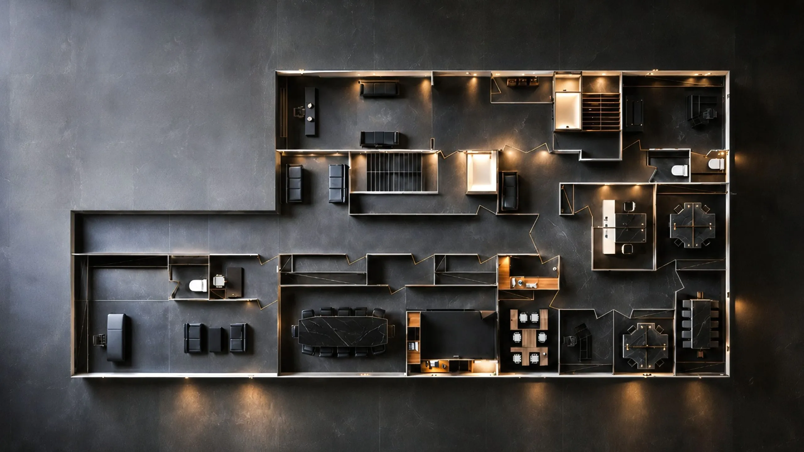 Top-view corporate office floor plan for Petro Pipeline Industries, a 380 sqm oil and gas workplace interior design project in Qatar by Nariman Fatemi.